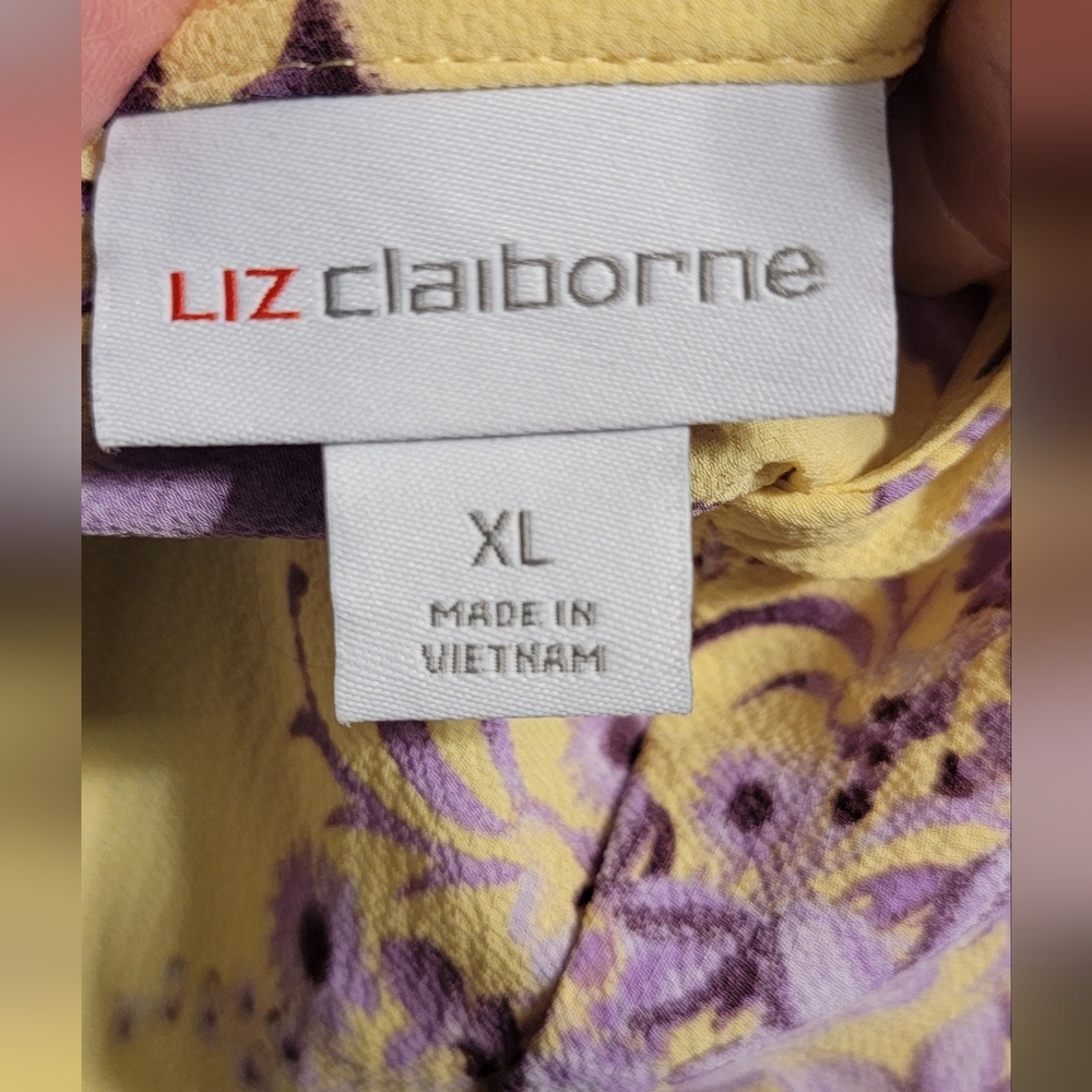 Women’s Yellow Floral Print Top with Purple Flowers - Picture 3 of 3